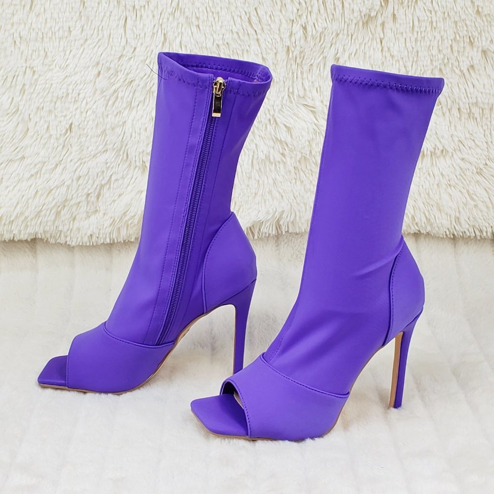 Purple Stretch Square Open Toe Ankle Boots - Picture 7 of 11